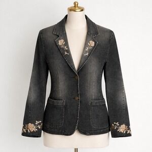 Y2K Carols Denims Womens Black Denim Jacket Blazer Small Whimsigoth Fairy Grunge